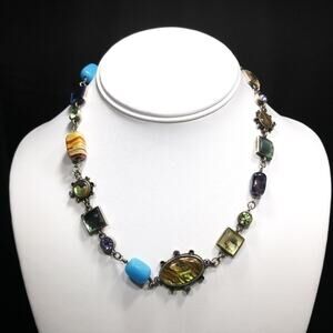 Anne Klein Bead & Charms Necklace, Rhinestones, Faux Gemstones Shells, 17"